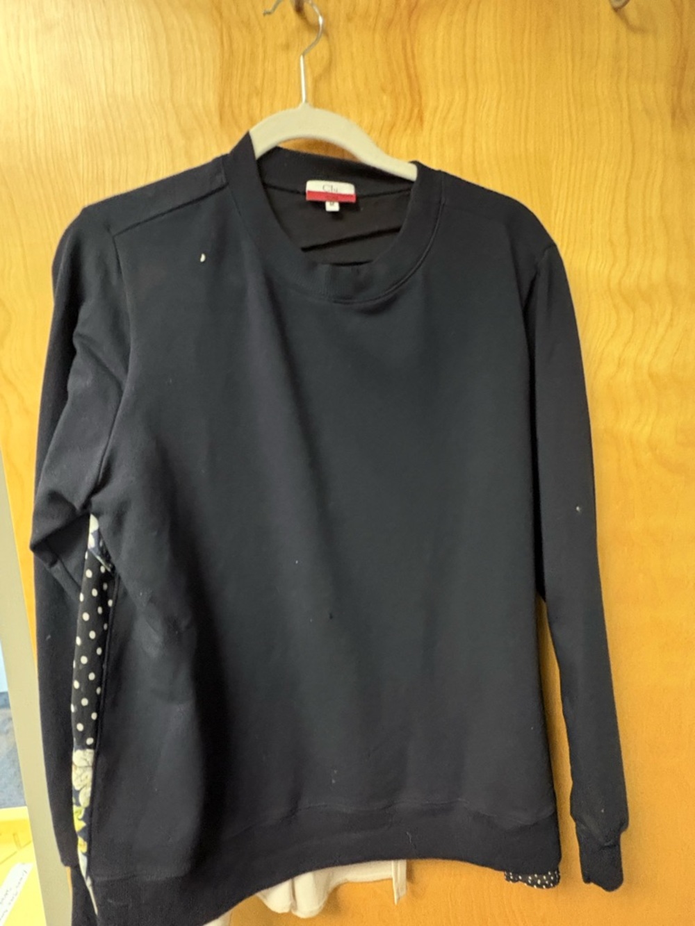 Clu Women's Navy Crew Sweatshirt with Polka Trim